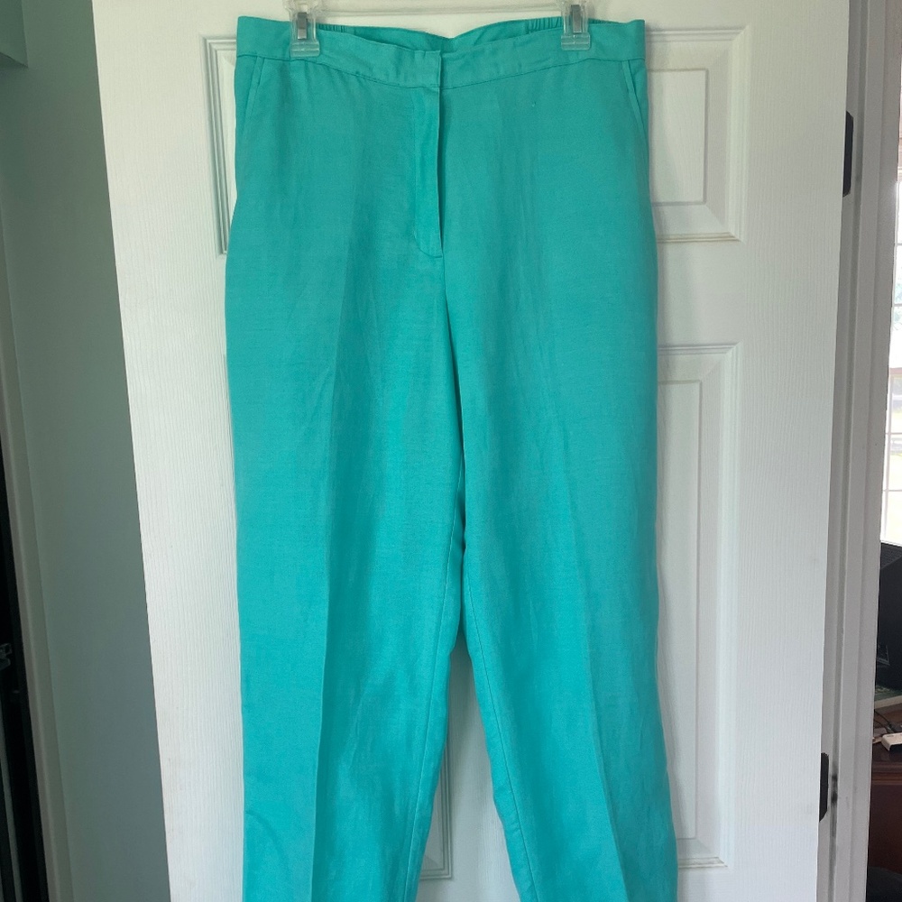 Aqua linen blend dress pants